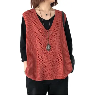 Women's Knitted V-Neck Vest Spring Autumn Plus Size
