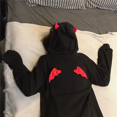 Women's Black Hooded Sweatshirt Winter Fleece Loose Fit