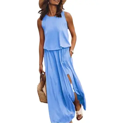 Black Sleeveless Slit Dress for Women Summer