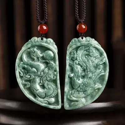 Natural Jade Dragon Phoenix Pendants for Men Women