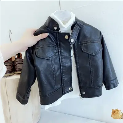 2022 Kids Leather Jacket Black Motorcycle Style Casual