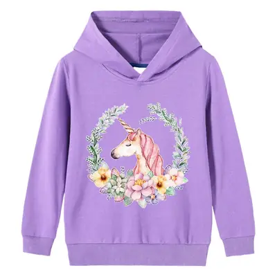 Purple Unicorn Hooded Pullover for Girls