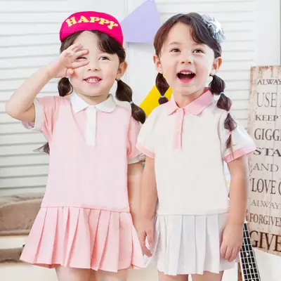 Girls Pink Pleated Polo Skirt Summer Dress
