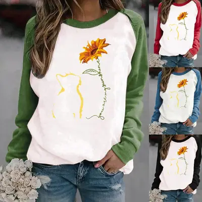 2024 Winter Raglan Pullover Fleece Lined Floral Print