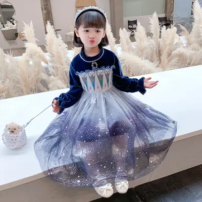 Autumn Winter Frozen Princess Aisha Dress for Girls