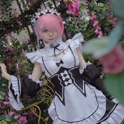 Remrem Ram Cosplay Maid Dress Large Size White Black