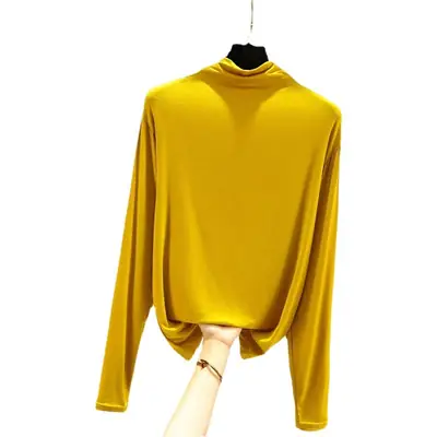 Women's Brown High Collar Long Sleeve Shirt Large