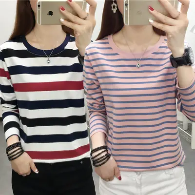 Plus Size Striped Long Sleeve T-Shirt Women