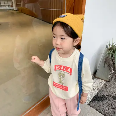 Korean Kids Letter Print Sweatshirt Set Spring Autumn Loose Casual