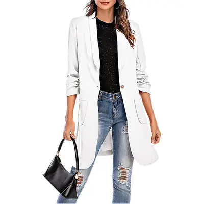 Women 2Pc Flap Pocket Mid Sleeve Jacket Suit