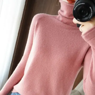 Women's Green Knit Turtleneck Long Sleeve