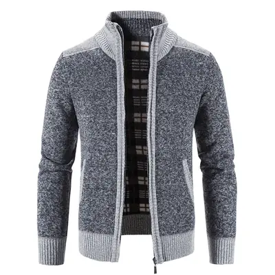 Men's Grey Velvet Cardigan Jacket Winter Coat