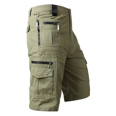 Men's Cropped Cargo Shorts Tan Multi-Pocket Summer