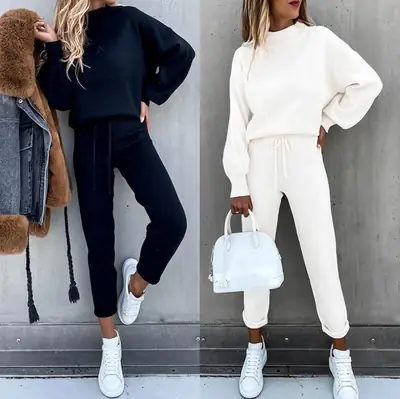 Women's 2021 Sweat Suit Purple High Neck Pants Set