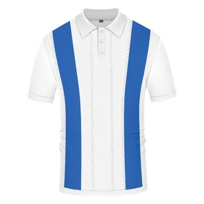 Men White Blue Striped Slim Fit Polo Shirt