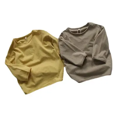 2026 Kids Cotton T-Shirts Spring Loose Round Neck Solid Color