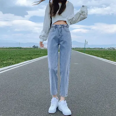 Women Light Jeans High Waist 2021 Radish Dad Ankle