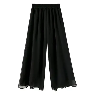 Double Layer Chiffon Wide Leg Pants Black White