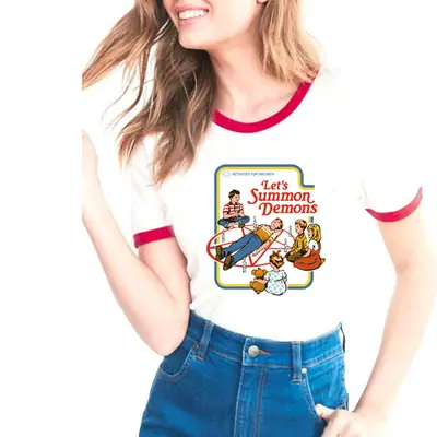 Women's Evil Science Cartoon T-Shirt with Red Trim