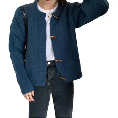 Japanese Style Horn Button Knitted Cardigan Jacket for Women
