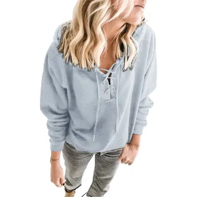 Women's Black Hooded Sweatshirt with Eyelet Lace-Up Design