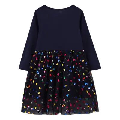 Girls Unicorn Princess Dress Navy Mesh Long Sleeve