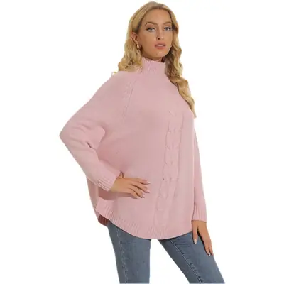 2025 Pink Turtleneck Knit Sweater Plus Size