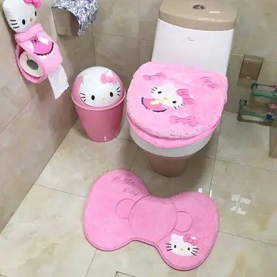 Hello Kitty Fleece Toilet Ring Pink Universal 3-Piece Set