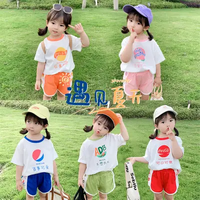 100 Cotton Summer Kids Shorts Set Orange White
