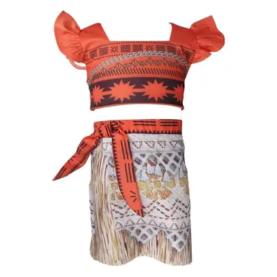 2017 Cartoon Two-Piece Dress Orange White Fringed Belt