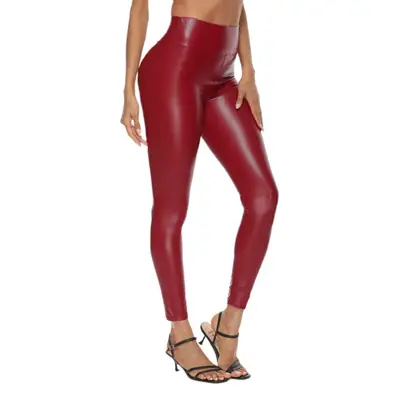Women's Black Leather High Waist Leggings with Thickened Light