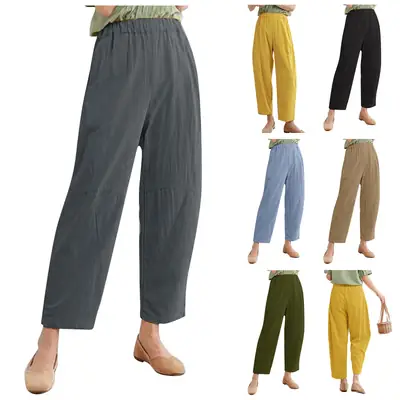 2022 Women's Loose Cotton Linen Trousers Large
