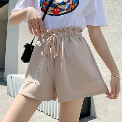 Korean Style Slim Wide Leg Hot Pants Brown