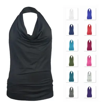 Black Backless Halterneck T-Shirt for Women Slimming Cotton