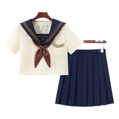 Women's Cream Navy V-Neck School Shirt with Tie Front