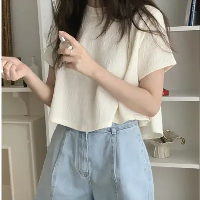 Women's Irregular Cotton T-Shirt Short Chic Top Summer 2025