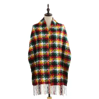 2023 New Plaid Tassel Shawl Women Winter Warm