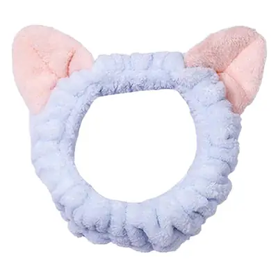 Cute Cat Ear Headband Soft Plush Light Blue