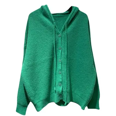 Green Knitted Hooded Cardigan for Women