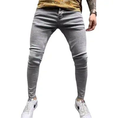 Men's Grey Elastic Tight Jeans Large Quantity