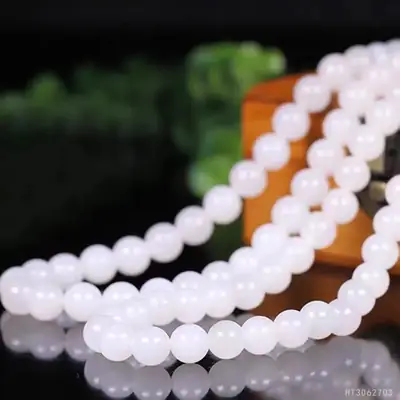 White Jade Beads Mom Chain Necklace for Women