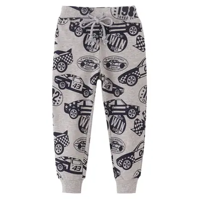 Kids Cotton Terry Trousers Gray Car Print Autumn Winter