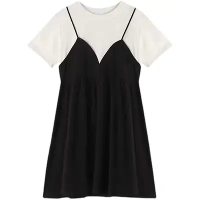Pregnant Women's Black White V-Neck Dress Summer 2021