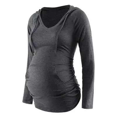 Maternity Hooded V-Neck Long Sleeve Top Maroon