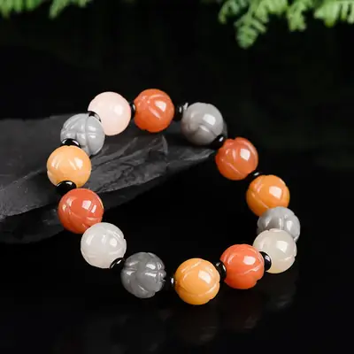 Natural Golden Jade Lotus Bracelet Ice Gobi Style Vintage