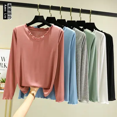 White V-Neck Lace Long Sleeve T-Shirt for Women