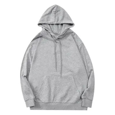 Men Black Fleece Hoodie Solid Color Loose Fit