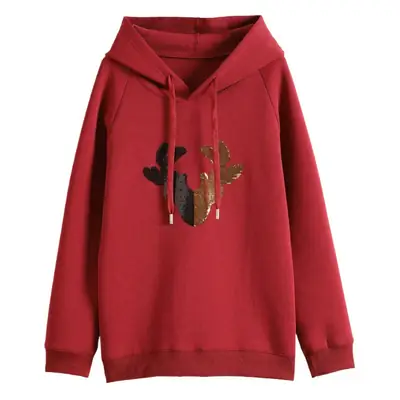 Women Maroon Hooded Sweatshirt with Cactus Embroidery