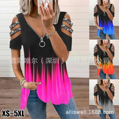Women Crossbody Hot Diamond Zipper T-Shirt Shoulder Straps
