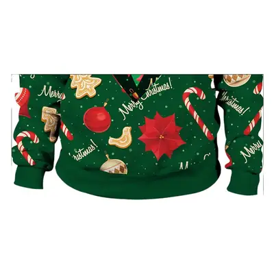 Digital Printed Turtleneck Suit Green Christmas Couple Dress